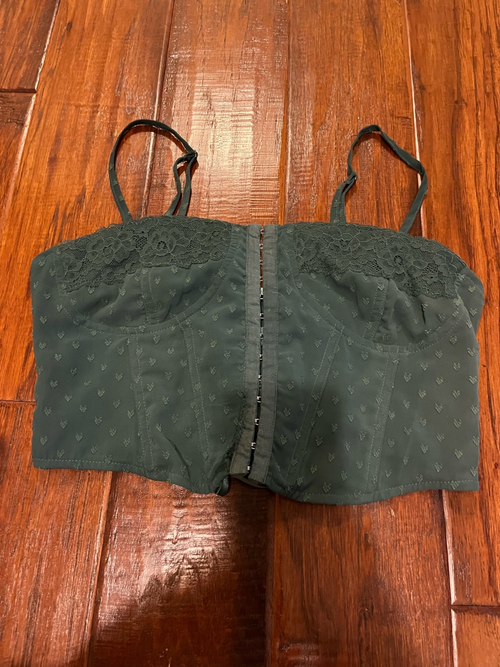 La Hearts Dark Green Lace-Trim Women’s Corset Crop Top